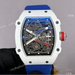 1:1 Clone Richard Mille AAA Replica RM67-02 Alexis Pinturault White Case Blue Velcro Strap Watch